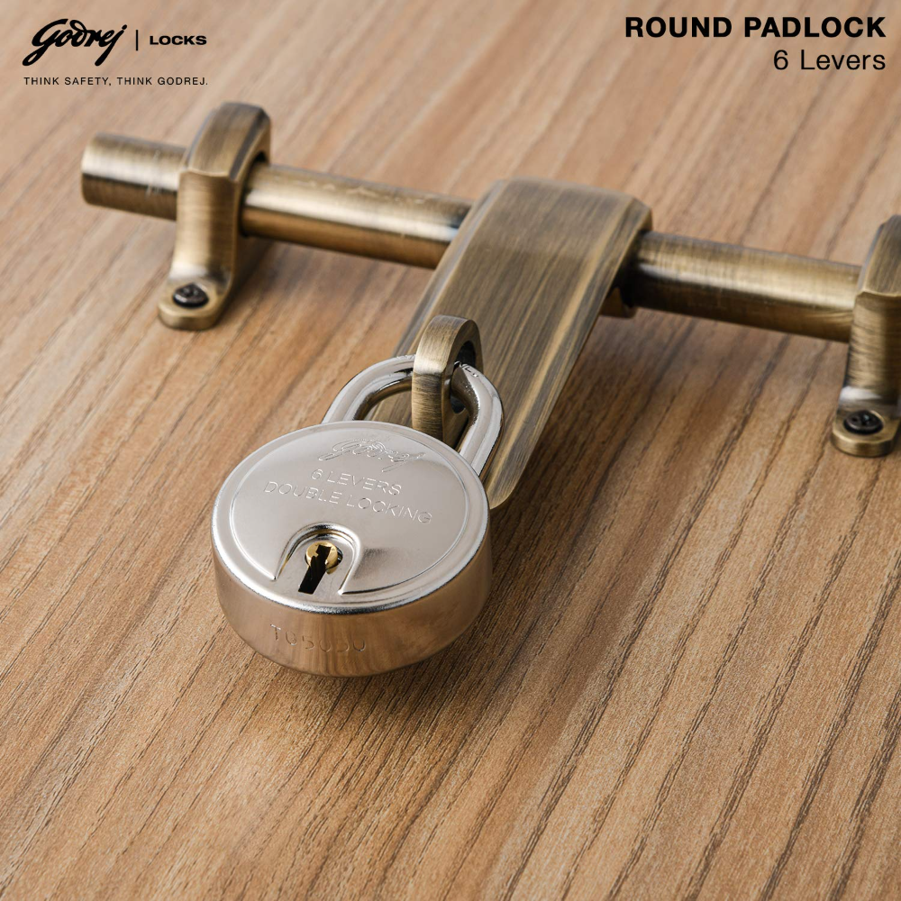Godrej Locks I Round Padlock 50mm I 3 Keys I Padlock for Main Door I Gate Lock I Lock for Tool Box and Offices I Silver Finish I 8148